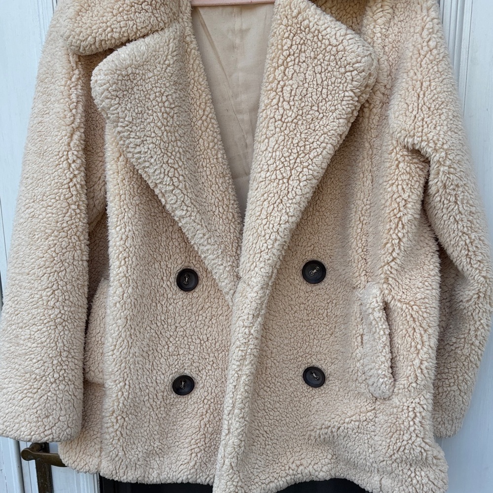 Free People Ladies Cream Sherpa Jacket-M - Picture 7 of 9